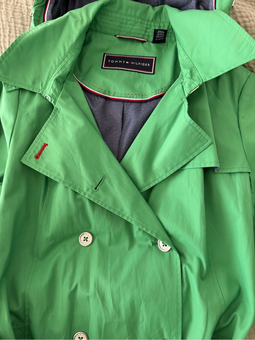 Tommy Hilfiger Green Double-Breasted Trench Coat